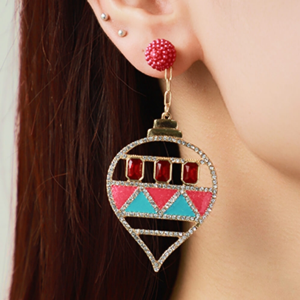 ADORABLE Christmas Ornament Rhinestone Multicolored Drop Earrings!
